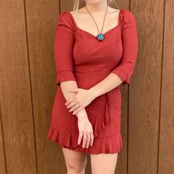 City Vibe Burnt Orange Quarter Sleeve Ruffled Layered Mini Dress - Picture 4 of 11